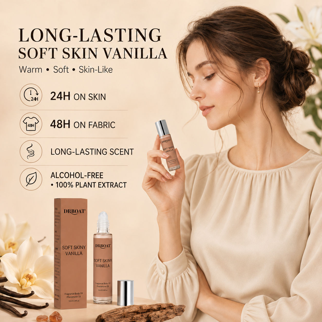 Perfume Fragrance Oil - 여성용 롤온 향수 오일, 부드러운 바닐라